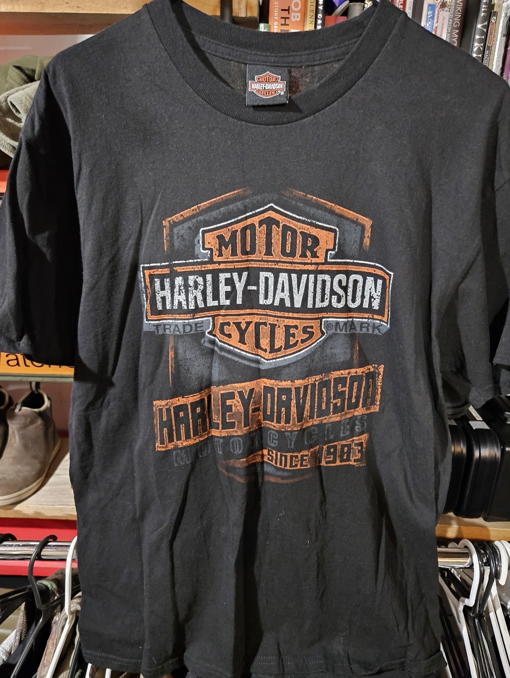 Clarksville,TN Harley-Davidson Black T-Shirt with Orange and White Logo